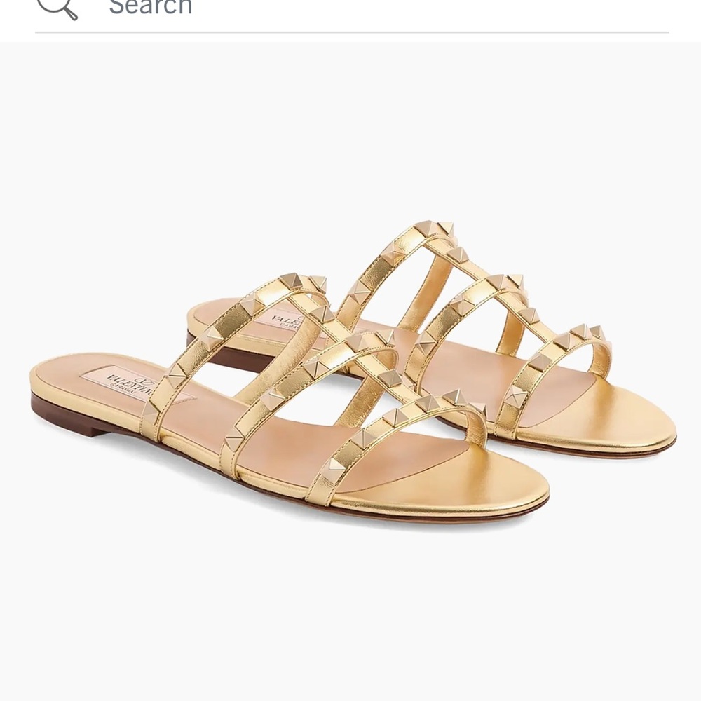 Valentino Garavani Rockstud Flat Metallic Nappa Slide Sandals - Picture 8 of 8